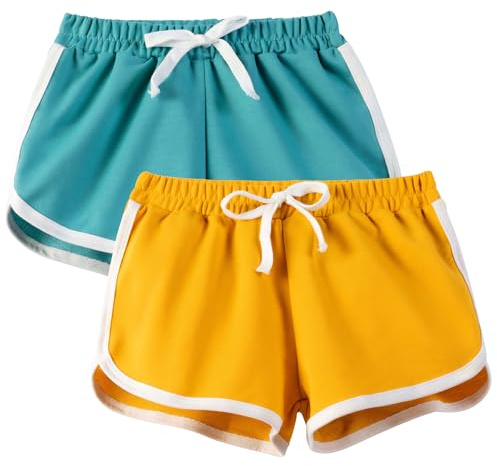 JinBei Pantalones Cortos Niña Verano Pack de 2, 10-12 Años, Azul Amarillo