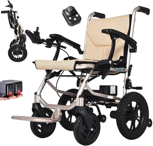 AMITD Sedia a Rotelle Elettrica Pieghevole Leggera 15 kg, 20 km, 400 w, Massima 120 kg, Doppio Comando, Lega di Alluminio, Adatto al Trasporto Aereo, Carrozzine Elettriche per Disabili, Anziani