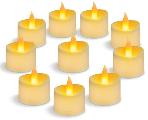 ERTYUI 12 Pack LED Tea Lights, Last 100 Hours +, for Decoration | Ivory shell, Warm yellow light, 12 pack