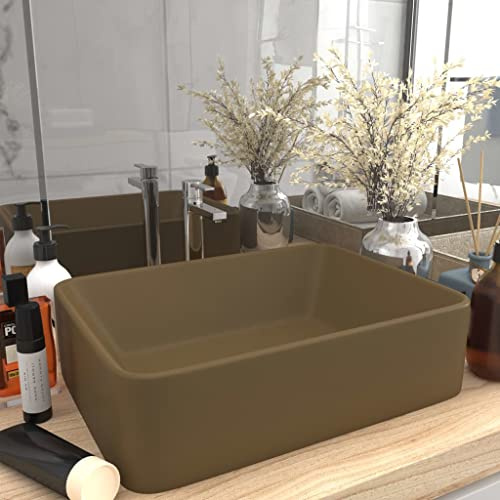 Lavabo Rectangulaire with Céramique, Finition Mate, Vasque à Poser Salle de Bain, Lavabo Enfant, Meuble Vasque Salle de Bain, Lave Main, Crème Mat, 41 x 30 x 12 cm