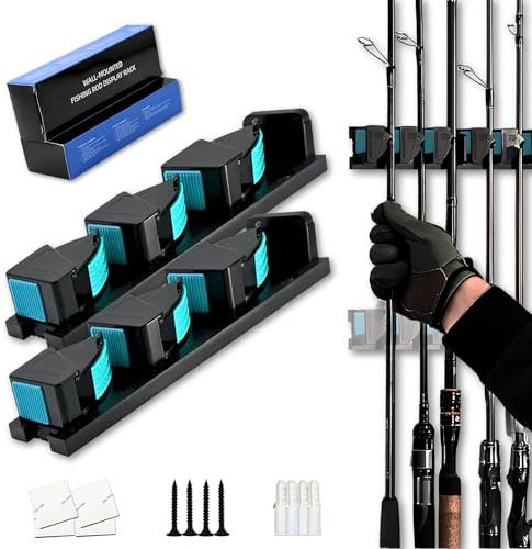 Whalera Modular Fishing Rod Holder (2 Panels, 6 Rods) – Wall Mounted Rod Rack for Garage, Car or Boat | No-Drill or Screw Mount