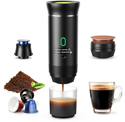 Macchina da Caffè Espresso Elettrica Portatile, Macchina Caffe Portatile 3 In 1 Macchina Caffe, 5 Minuti Auto-Riscaldamento, con USB-C, Compatibile con Piccole Capsule, Grandi Capsule, Caffe Macinato