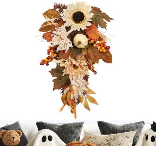 Höstkransar för ytterdörren Lantliga konstgjorda blomstergirlanger | Lantliga Verandadekorationer för Höst & Skörd Halloween Thanksgiving Utomhus Vägg Bord &