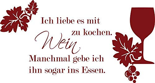 GRAZDesign Wandtattoo Küche Spruch Ich liebe es mit Wein zu kochen | Küchenaufkleber - 56x30cm / 030 dunkelrot