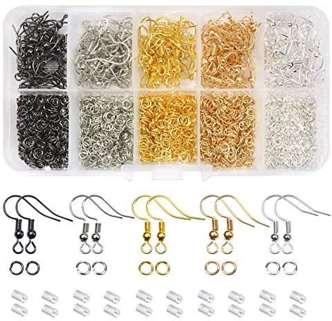 TOAOB 1350 Stück 18x19mm Metall Ohrring Haken Ohrhaken mit Kugel Spule und 4mm Biegeringe Plastik Ohrstopper Mehrfarbig Set für DIY Ohrringe Schmuckherstellung