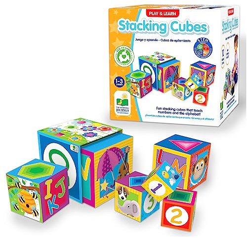 Learning Journey International LLC Play & Learn - Stacking Cubes - STEM Toddler Toys & Gifts for Boys & Girls Ages 12 Months and Up - Mind Building Developmental Learning Toy, Multi (100257)