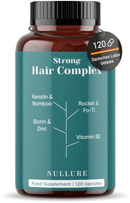 Nullure Integratori per Capelli Biotina | Vitamini per capelle donna uomo naturale | Stimola la crescita · Anticaduta · Forza | Biotina alto dosaggio + Cheratina + Zinco + Vitamin B2 | 120 caps