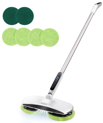 Gobot - Mocio elettrico senza fili con manico regolabile e 4 cuscinetti in microfibra di ricambio, lavapavimenti a batteria ricaricabile, scopa elettrica senza fili per la pulizia della casa…
