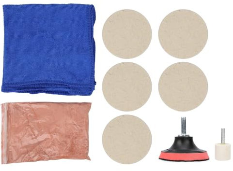 Eujgoov Glaspolierset mit 100g Ceroxid 5PCS Wollpolierpad Zum Entfernen von Glaskratzern in der Autoscheibe, Glas Polier Kratzer Entfernungs Kit
