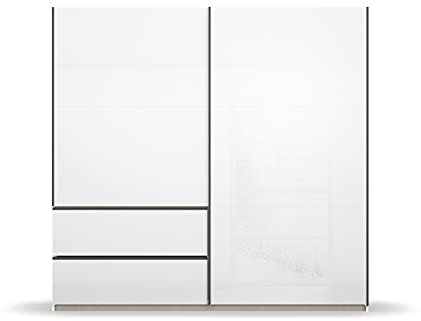 Rauch Möbel Sevilla Schrank Kleiderschrank Schwebetürenschrank, Weiß / Hochglanz Weiß, Griffleisten graumetallic, 2-türig, inkl. 2 Kleiderstangen, 2 Einlegeböden BxHxT 218x210x59 cm