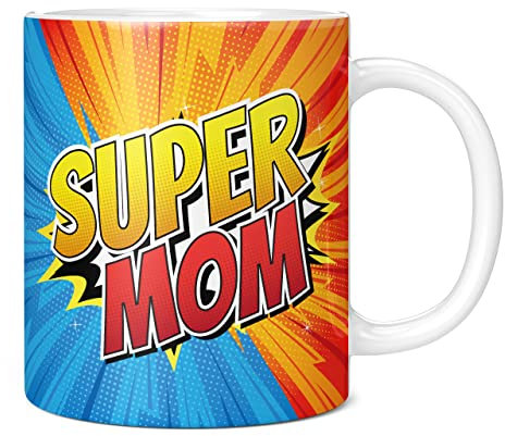 Mug Monster - Super Mom Mug, Mothers Day Gift, Birthday Gift for Mum, New Mum Gifts - Ceramic Coffee Cup, Present for Men or Women, Extra Large and Giant Available, 20oz White