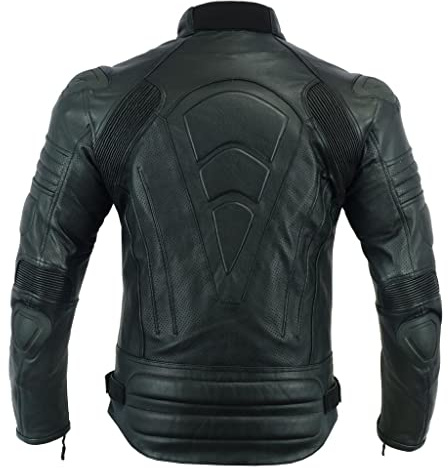 JACKET4U Chaqueta de motocicleta de cuero para hombre, perforada, blindada con protecciones externas, nivel de protección 2 MBJ-22AIR, Negro, XL