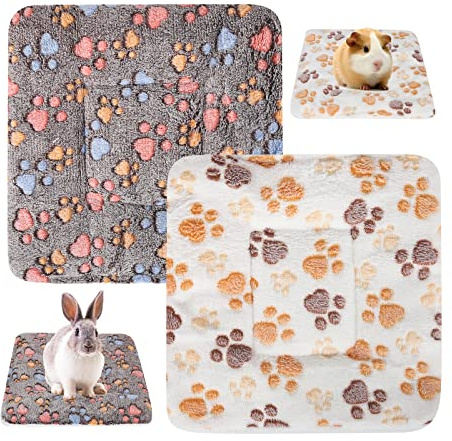 2 pcs Small Animal Plush Bed, Warm Fluffy Puppy Blanket, Fleece Sleep Pad Guinea Pig Hamster Rabbit Bed Mat Small Animal Winter Sleep Bedding Mat for Kitten,Bunny, Chinchilla, Squirrel, Hedgehog