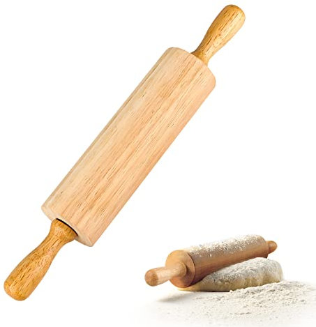 Jognee Mattarello in legno di faggio, rotolo da forno per cottura e pasticceria, centro rotante liscio, facile da pulire, design pratico, 27,5 x 4,5 cm