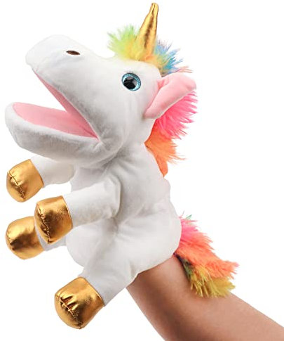 Hopearl Einhorn Handpuppe aus Plüsch mit beweglichem Maul - Für Rollenspiele, Puppentheater & Iinteraktives Geschichtenerzählen - Kreatives Geschenk für Mädchen (Weiß, 30 cm)
