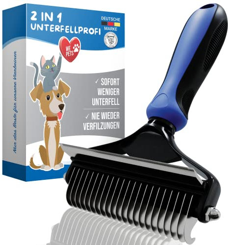 DEZENDO® Unterfellbürste für Hunde & Katzen mit MITTEL- bis LANGHAAR | Tierhaarbürste gegen Verknotungen | 2 in 1 Fellpflege mit der Katzenbürste & Hundebürste Unterwolle | easy Groom Fellbürste XL