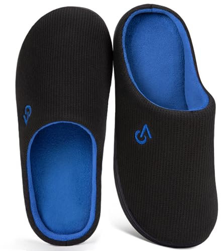 VeraCosy Herren Zweifarbige Hausschuhe Memory Schaum Pantoffeln,Schwarz Saphirblau,46/47 EU