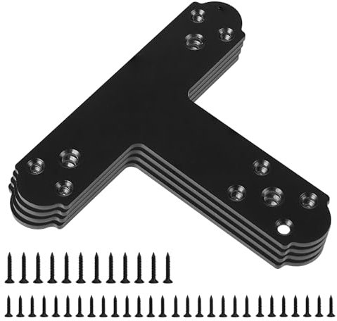 Rasugarlary Schwarze T-Halterung, 6 Stück T-Pfosten-Halterungen, Pergola-Pfosten-zu-Trägerverbinder, 4 mm Dicke für Holz, Stahlreparatur, Reparatur, Reparatur, T-Platte, Halterung, Flachverbinder mit