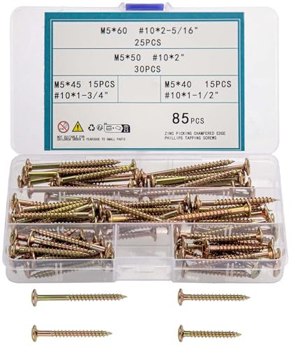 TOOINKCV 85 Pièces Set de Vis à Bois, Ensemble de Vis Autotaraudeuses,Vis à tête plate M5, Vis cruciforme à tête plate, Assortiment de vis pour tôle pour Bois, Plâtre, Vis de Cloison Sèche