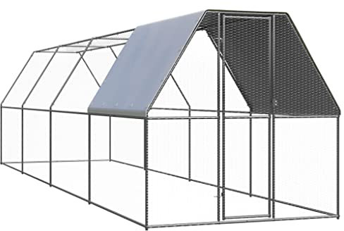 FENLAX Hühnerkäfig aus Verzinkter Stahl, PE 200x800x200 cm Silber und Silbergrau Voliere Hühner Hühnerfreilaufgehege Hühnergehege Außen Geflügelställe & Geflügelkäfige Voliere Kleintierstall
