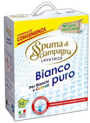 Spuma di Sciampagna - Detersivo Lavatrice Polvere Bianco Puro, Formula Concentrata con Azione Antigrigio Colori Brillanti, Igienizzante con Ossigeno Attivo - 4140 g - 92 Lavaggi