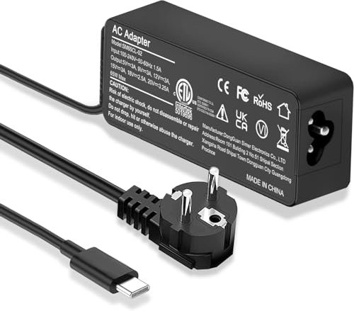 Cargador de portátil USB C de 65W 45W para Lenovo ThinkPad Yoga HP Chromebook DELL Latitude XPS ASUS Acer Samsung Google, Adaptador de Corriente de Carga rápida de Tipo C