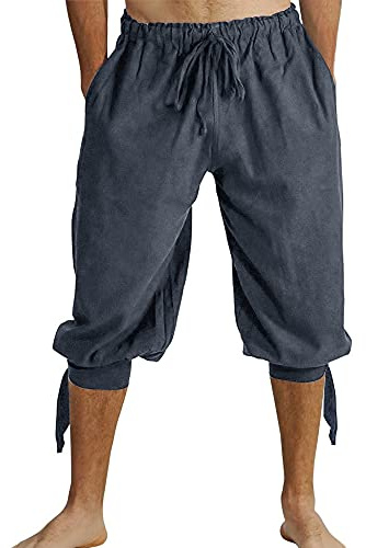 Runcati Korta byxor, herr, plyschbyxor med snörning viking, sommarbyxor, pirat, medeltida kostym, fritid, strand, shorts