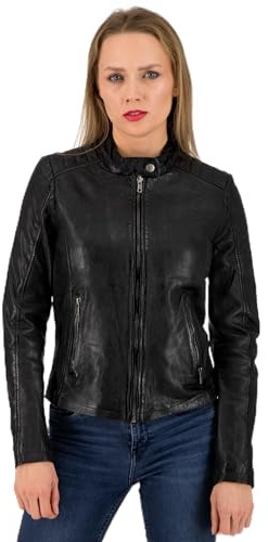 URBAN 5884 Chaqueta de Cuero para Mujer, Gigi, Suave y Genuino Cuero, Abrigo de Cuero, Negro, S