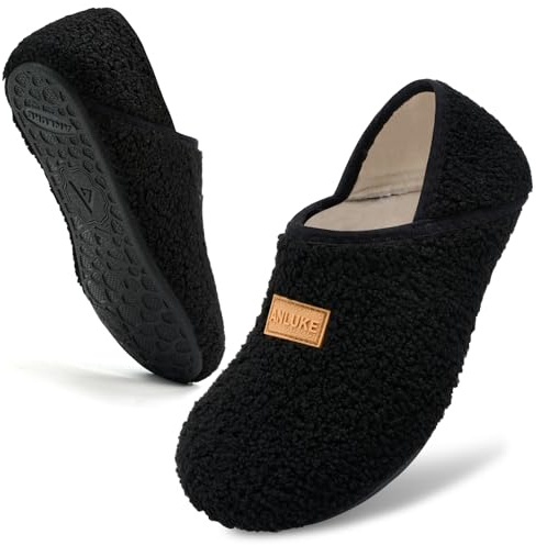 ANLUKE Slipper for Women Men Slipper Socks Fuzzy House Shoes Rubber Sole Slip On Soft-Lightweight Non Slip Indoor/Outdoor Black