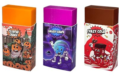 Rubby Rubber 3 st doftgummi för barn med doft (cola, druva, orange) roliga och mjuka radergummi för skola och barns födelsedag, present och liten present för pojkar