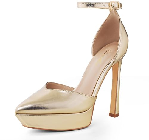 GENSHUO Escarpins à plateau et talons hauts pour femme 13 cm/5,12 pouces talons aiguilles escarpins à lanières sexy pointus talons hauts avec sangle de cheville chaussures à talons fermées pour soirée