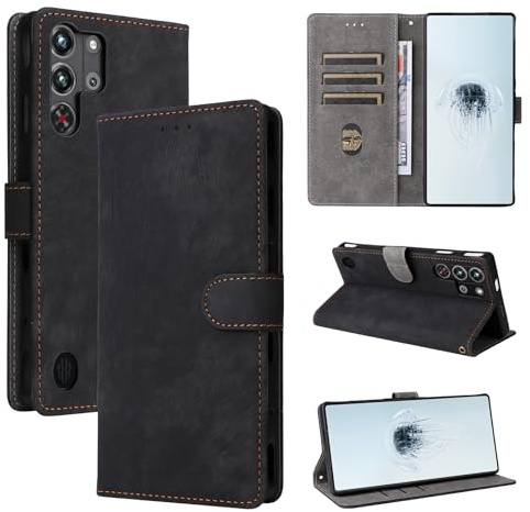 BELLA BEAR Nubia Red Magic 10 Pro/10 Pro Plus Hülle, Kickstand-Hülle, Brieftasche, RFID Blocking, Schwarz