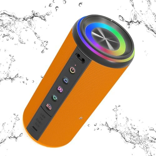 2025 Portable Bluetooth 5.3 Speaker with Led Lights, Stereo Pairing IP7 Waterproof Speakers for Beach Travel Party Outdoor