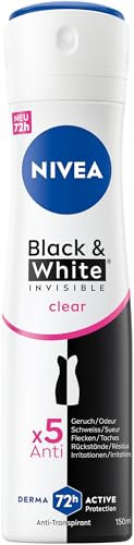 NIVEA Black & White Invisible Clear Deo Spray, Anti-Transpirant mit patentierter Anti-Flecken-Formel, Deodorant mit 72h Schutz (150 ml)