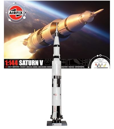 Airfix A50201 Saturn V Gift Set - Plastic Model Kits, Spacecraft Building Kits for Adults & Kids 8+, Includes: 1:144 Scale Model, Humbrol Acrylic Paints, Brushes & Poly Cement