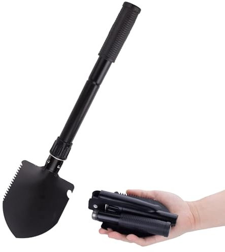 Pala Plegable Multifuncional 4 En 1,Mini Pala Plegable con Bolsa de Almacenamiento,Acero Robusto,para Jardín,Camping,Senderismo,Caza,Palear Nieve,al Aire Libre,etc,Negro,41cm