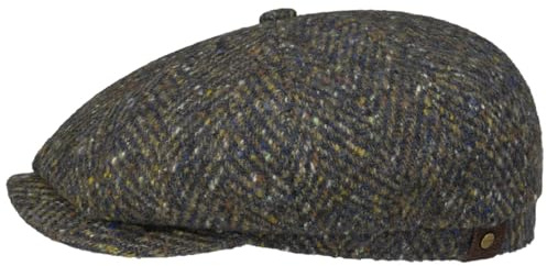 Stetson Hatteras - Gorra plana de tweed de espiga fabricada en la UE, 100 % lana virgen, unisex, para verano e invierno, gris, 60