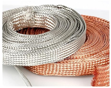 5M Pure Copper Shield Cable Sleeve Tinned Braided Bare Ground Cable Metal Sheath Screening Signal Wire Flat Conductive Tape(Copper,25-35MM_5M)