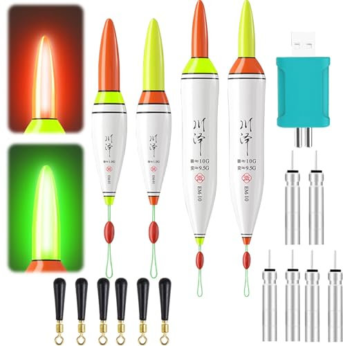 Xevinas 4 Stück Angelposen Mit Ladegerät Und Akkus, 1g/10g Led Posen Angeln Mit Bissanzeiger, Nanomaterialien LED Pose Mit Gravity Sensing Und Basis, Angelzubehör Kann Tag Und Nachts Verwendet(C)