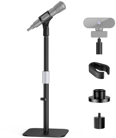 POLESTO Table microphone Stand with Universal Mic clip – Height Adjustable, Including Metal adapters for Blue Yeti, Snowball Spark, Cameras, Webcams and Other Device