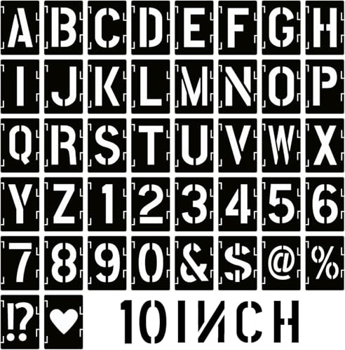 10Inch Letter and Number Stencils,Letters and Numbers Stencil Kit,42 Pcs Reusable Alphabet Templates Interlocking Stencil Kit for Painting on Wood,Wall,Fabric,Rock,Sign,DIY Art Projects (10INCH/42PCS)