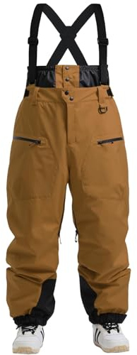 GSOU SNOW Mens Oversized Ski Trousers Baggy Snowboard Trousers Ski Salopettes Snow Pants with Braces - Unisex Waterproof Windproof Breathable Insulated Warm