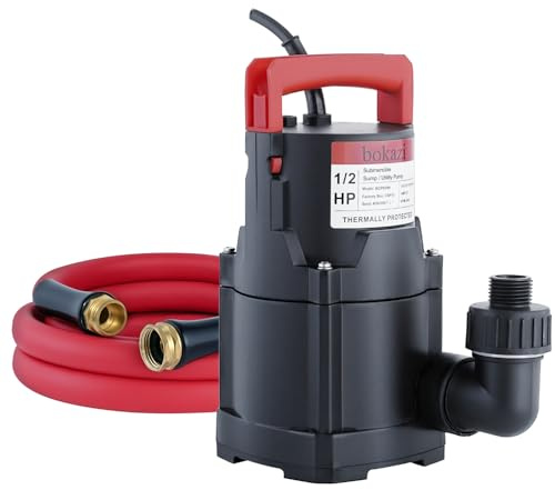 Sump Pump, Submersible Water Pump, 1/2HP Submersible Pump, Water Removal Pump With 10Ft. Garden Hose for Pool Draining, Hot Tub & Basement, Portable Pump with 25ft Long Cord & Garden Hose Adapter