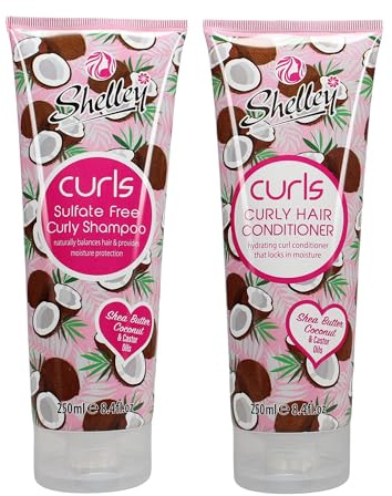 Shelley Curls Sulphate-Free Shampoo & Curly Hair Conditioner Set – Hydrating & Moisturising, Frizz Control & Curl Definition (2 x 250ml)