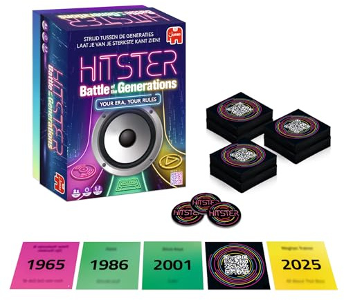 Hitster Battle of The Generations – Musical Party Jeu de Société avec Plus de 420 Chansons Au Fil des Ans, 3 Époques du Vinyle à Cassette au Streaming – Quiz Connecté par Application pour Adultes et