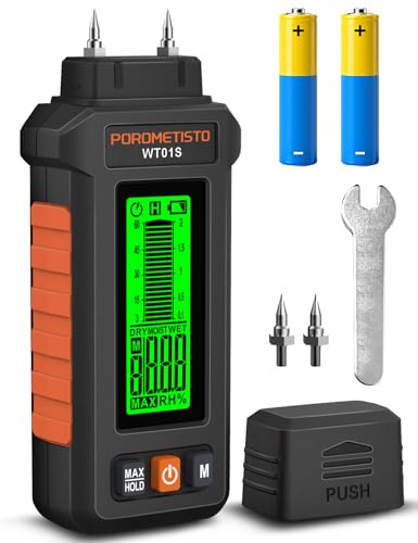 5 IN 1 Misuratore di umidità POROMETISTO, Igrometro professionale con 5 Modalità, 3 colore allarme Misuratore Umidità Muri, Rilevatore di umidità per pareti, legno, intonaco, muratura