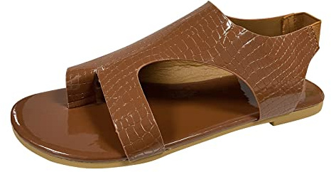Cocila Chanclas Mujer Sandalias Verano Casuales Planas Romanas Con Punta De Cuero Color Sólido A La Para (Brown, 39) Zapatos Fiesta Cuña Planos Ortopedicas Piel Separador Dedo Gordo Pie Planta