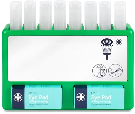 Reliance Medical REL908 Complete Eyecare Pod Station, Ideal for Minor Irritation, Sterile Saline Eye Wash Solution Kit | 20ml Pods. 24.5 cm H x 33 cm W x 2.5 cm D (Green)