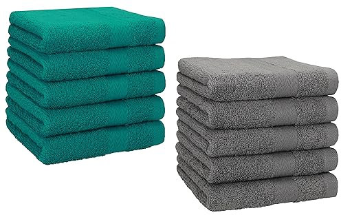 Betz 10 Stück Seiftücher Premium 100% Baumwolle Seiflappen Set 30x30 cm Farbe smaragdgrün und anthrazit