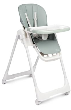 TOYZ Megalo Chaise Haute Bébé – Chaise Haute Pliable – Chaise Haute Réglable, Légère et Confortable pour Nourrir Bébé avec un Revêtement en Cuir Éco – De 3 Mois à 3 Ans – Menthe
